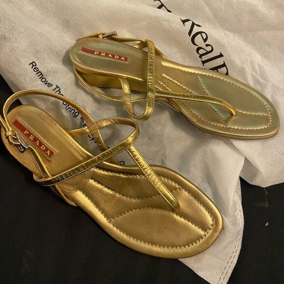 Prada thong sandals, wedge heels Gold - Picture 1 of 5